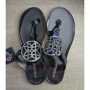 Olivia Miller Jelly Black Rhinestone Stud Sandals Size 6 NEW Shoes Flip Flops